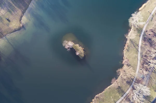 Große Drohne Blick Auf Schöne Kleine Insel Der Mitte Des — Stockfoto
