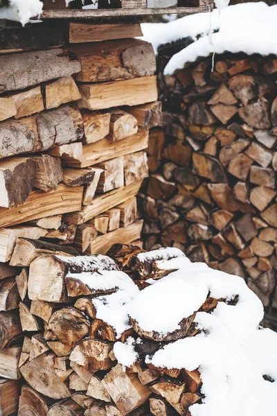 Vintage Lantern Front Wooden Logs Christmas Background — Stock Photo, Image