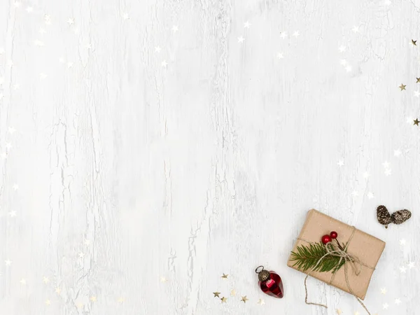 Vista Superior Fundo Bonito Natal Mesa Madeira Branca — Fotografia de Stock