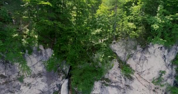 Vuelo Drones Sobre Una Cascada Gigante Llamada Cascada Wildensteiner Austria — Vídeo de stock
