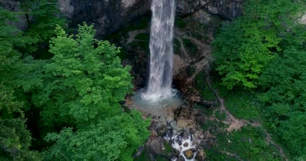 Drone Volo Sopra Cascata Gigante Chiamato Wildensteiner Cascata Austria — Video Stock