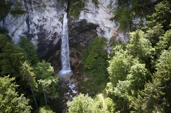 Flygfoto Över Jätte Vattenfall Kallas Wildensteiner Vattenfall Österrike — Stockfoto