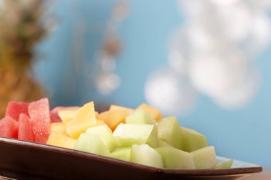 taze meyve salatası kase dilimlenmiş, diyet kavramı, yakın çekim 