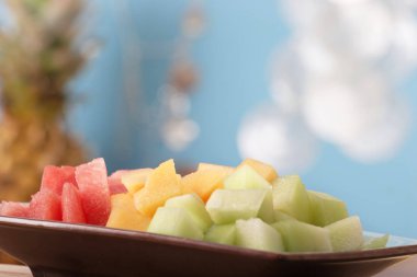 taze meyve salatası kase dilimlenmiş, diyet kavramı, yakın çekim 