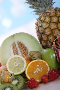 taze olgun egzotik meyve yığını, yakın çekim  