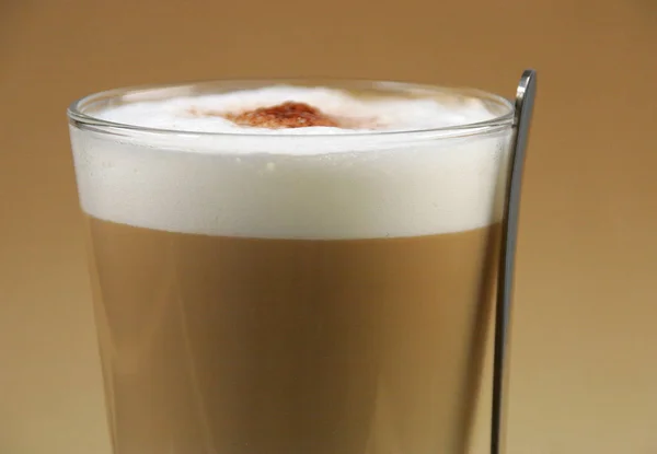 Verre Café Latte Avec Mousse Gros Plan — Photo