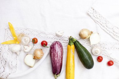 sebze antipasti beyaz Tekstil zemin üzerine için 