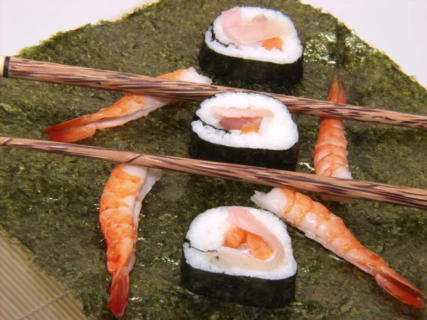 Pile Sushi Green Nori Sheet Close — Stock Photo, Image