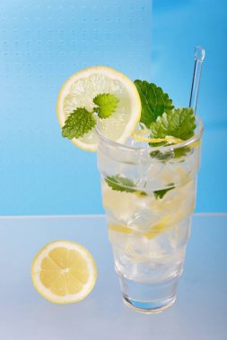 kokteyl nane yaprağı ve limon dilimleri cam, yakın çekim  