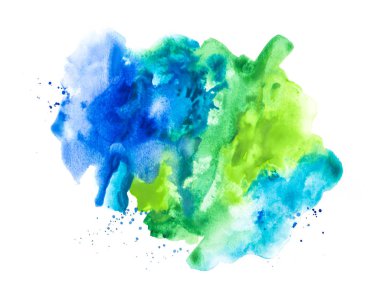 Beyaz üzerine izole edilmiş suluboya boya lekesi yakın plan çekimi.