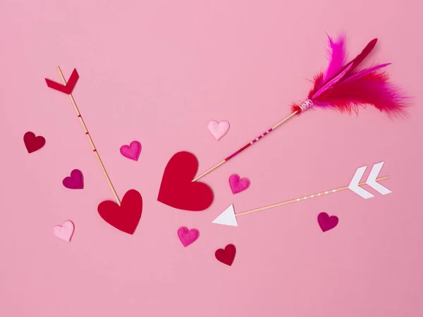 Красивые Розовые Валентинки Фон Стрелками Любви Сердца — стоковое фото