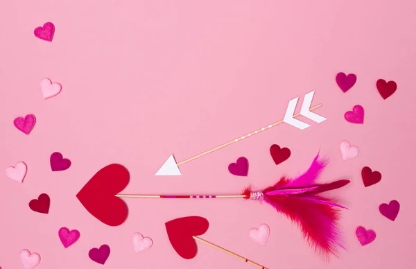 Красивые Розовые Валентинки Фон Стрелками Любви Сердца — стоковое фото