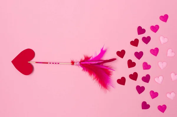Vackra Rosa Valentine Bakgrund Med Kärlek Pil Och Hjärtan — Stockfoto
