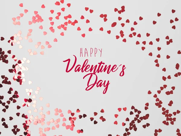 Greeting Card Pink Confetti Hearts Inscription Happy Valentine Day — Stock Photo, Image