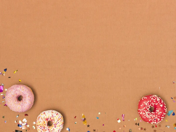 Colorful Brown Carnival Background Donuts Cookies Confetti — Stock Photo, Image