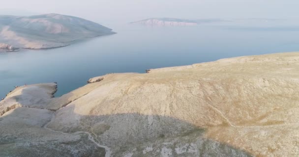 Aerial View Seascape Sunlit Coastline Sunrise — Stock Video