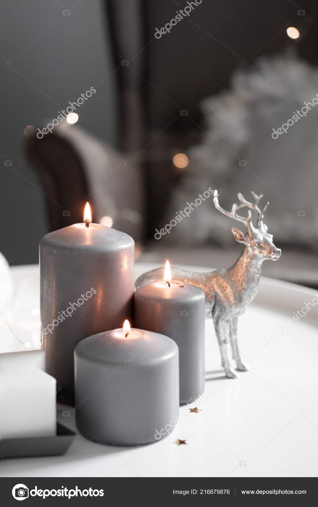 Christmas Candles And Deer Decor In The Cozy Home Interior