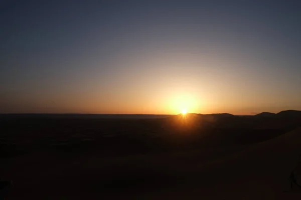 Východ Slunce Poušti Sahara Merzouga Maroko — Stock fotografie