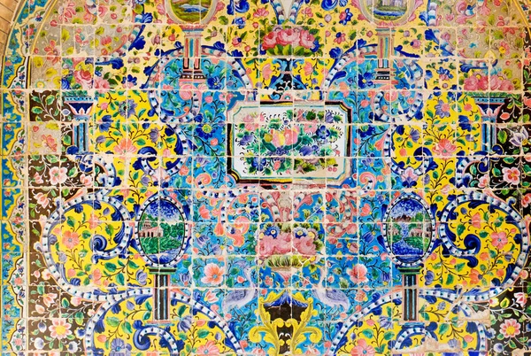 Azulejos Decorativos Cerámica Pared Del Palacio Golestán Teherán Irán — Foto de Stock