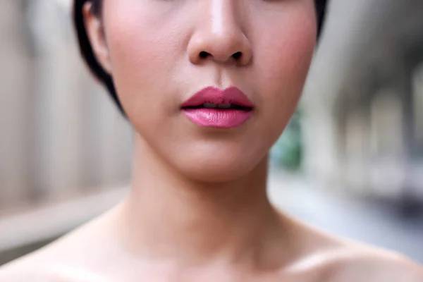 Belle Bouche Féminine Parfait Maquillage Naturel Des Lèvres — Photo