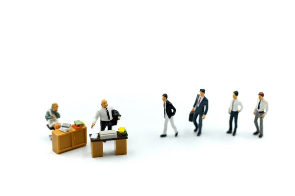 Miniature People Buisnessman Interview Office Using Concept Job Action Day — Stock Photo, Image