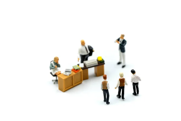 Miniature People Buisnessman Interview Office Using Concept Job Action Day — Stock Photo, Image