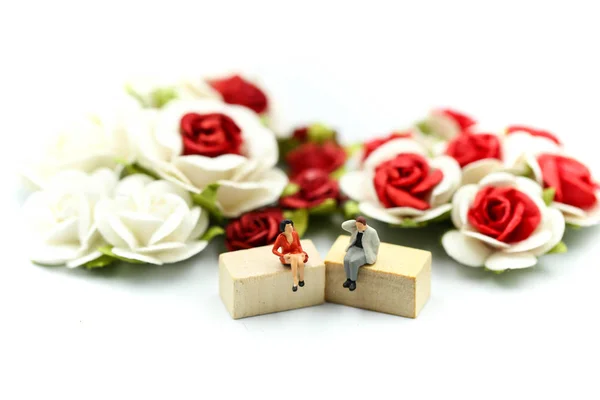 Miniature People Couple Love Rose Lover Concept — стоковое фото