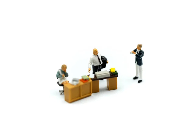 Miniature People Buisnessman Interview Office Using Concept Job Action Day — Stock Photo, Image