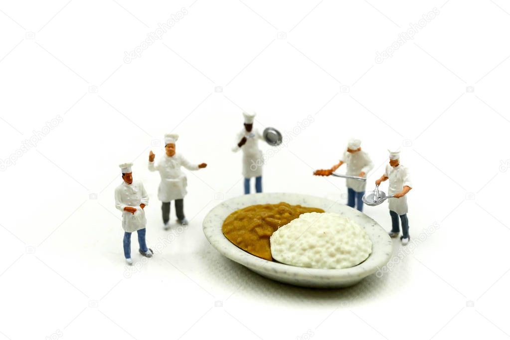 Miniature people : Chef cooking with friend,Food concept.