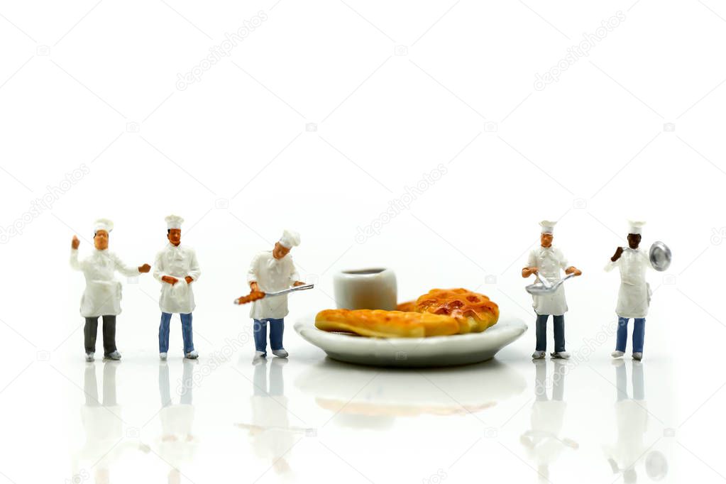 Miniature people : Chef cooking with friend,Food concept.