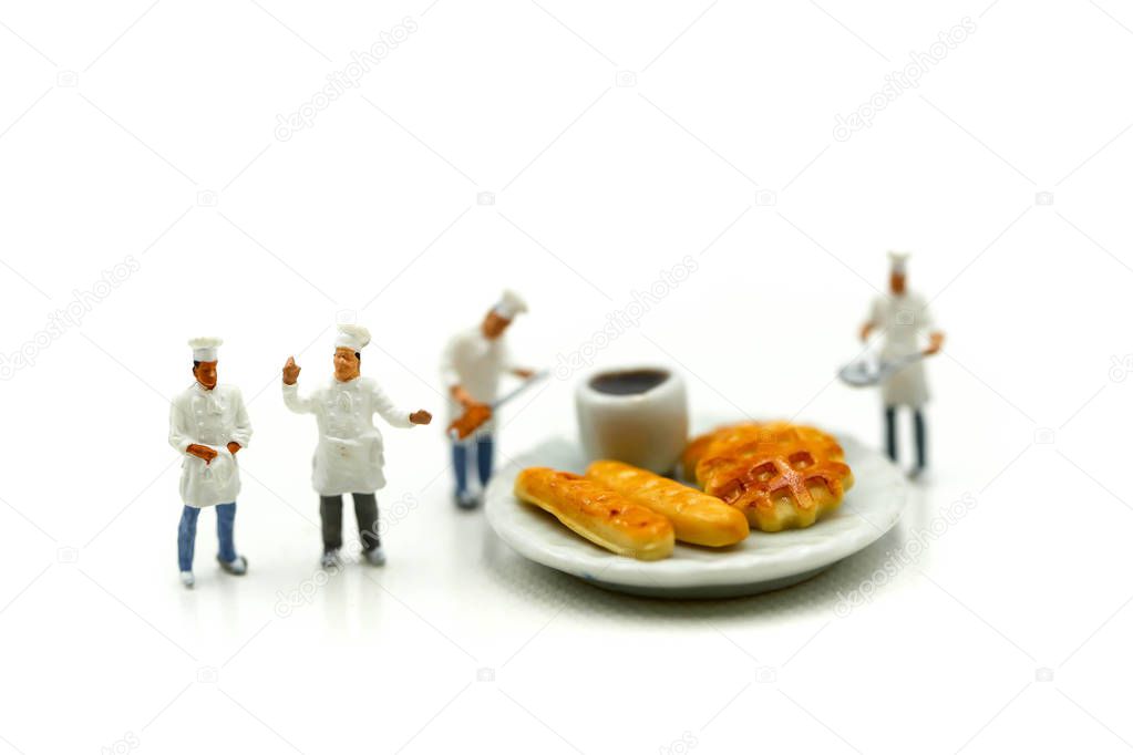 Miniature people : Chef cooking with friend,Food concept.