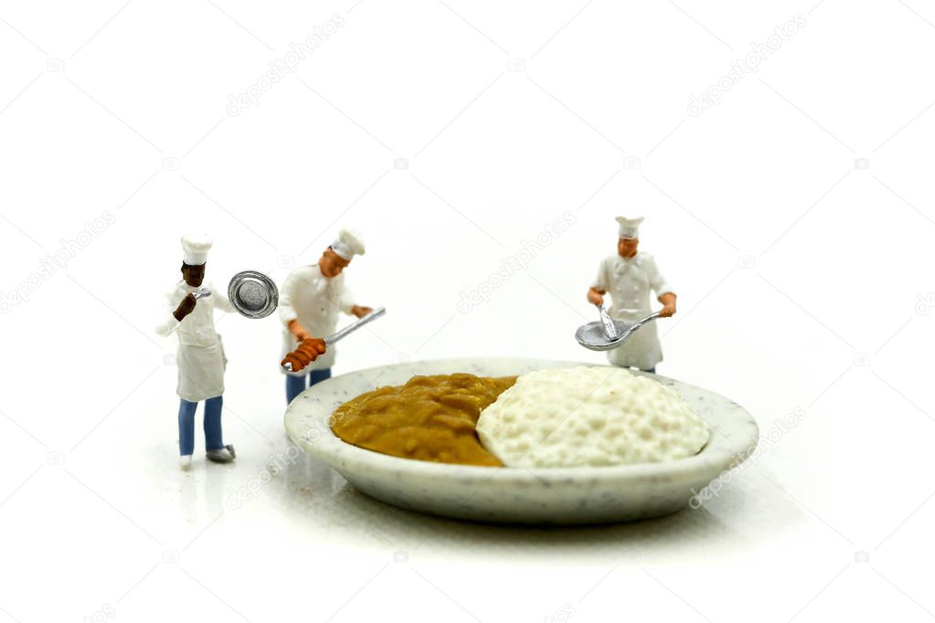 Miniature people : Chef cooking with friend,Food concept.