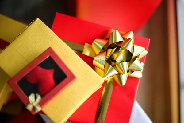 Caixas Presente Natal Com Decorações Celebração Natal Feliz Ano Novo — Fotografia de Stock