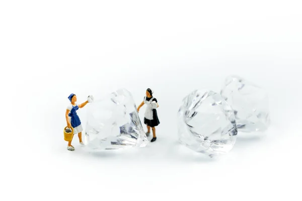 Miniature People Maid Housewife Cleaning Diamond — Stock Photo, Image