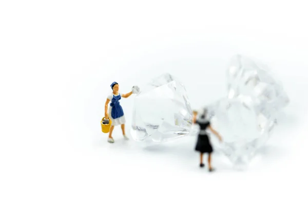 Miniature People Maid Housewife Cleaning Diamond — Stock Photo, Image