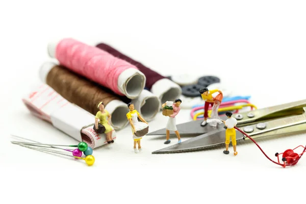 Pessoas Miniatura Empregada Doméstica Empregada Doméstica Com Ferramentas Costura Acessórios — Fotografia de Stock