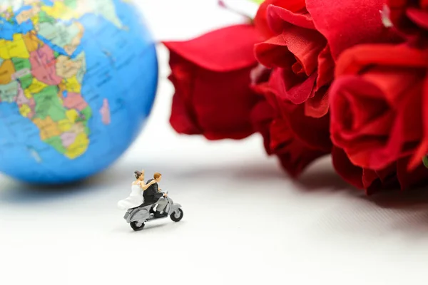 Miniature people : Couple of love with red rose,Lover or valentine\'s day concept.