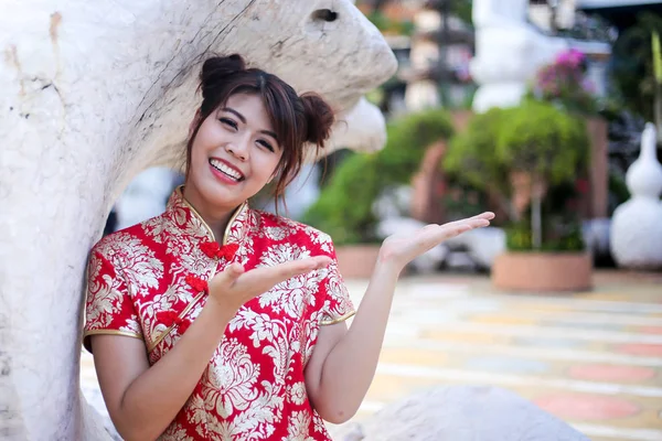 Porträt Einer Schönen Asiatischen Frau Mit Glücksgeld Und Roter Tasche — Stockfoto