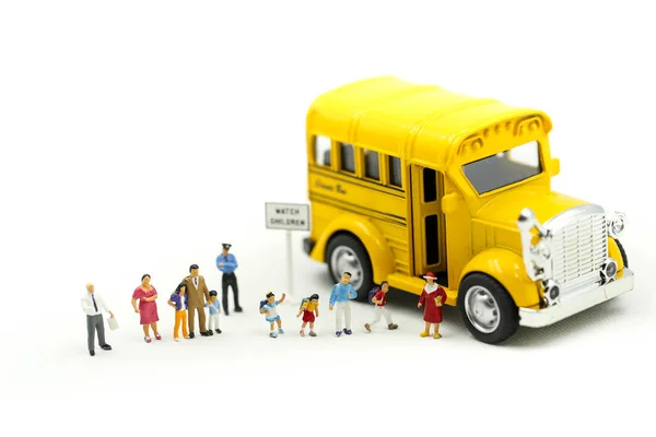 Miniature People Children Students Going School School Bus Back School — Stock Photo, Image