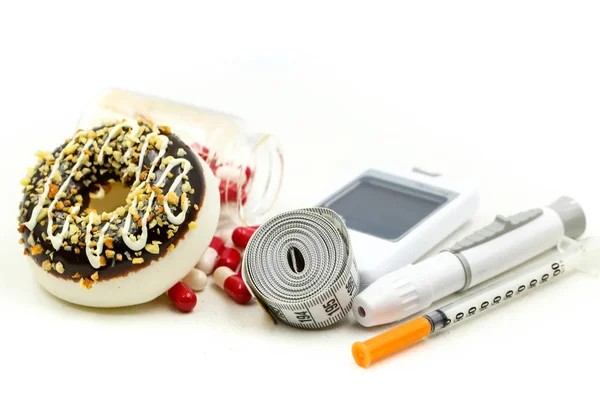 Glucose meter diabetes test and Syringe with measuring tape and