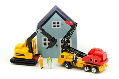Minyatür insanlar : ev inşa etmek için işçi ekibi , Görüntü kullanımı için 