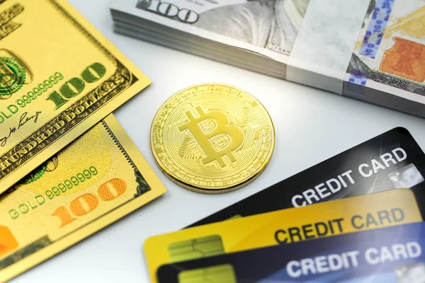 Dolar banknot kredi kartı ile Bitcoins, bitcoin kabul 
