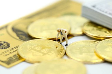 Minyatür insanlar : Bitcoins ile işçi boyama , kredi kartı o