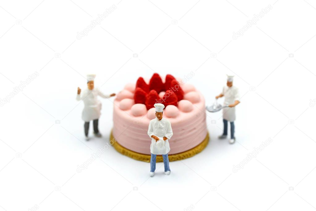 Miniature people : Chef and friend with Sweet dessert,cooking an