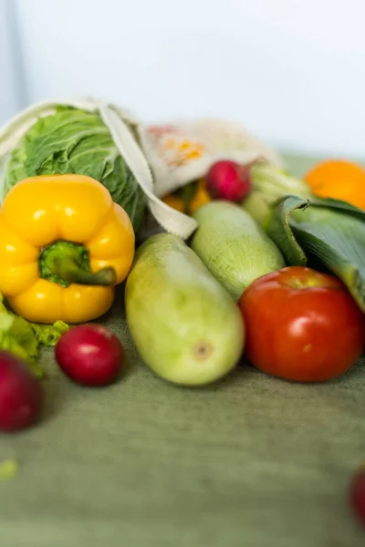 Alimentation Saine Fond Aliments Sains Sac Écologique Légumes Fruits Sur — Photo