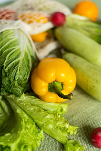 Latar Belakang Makanan Sehat Makanan Sehat Dalam Kantong Eko Sayuran — Stok Foto