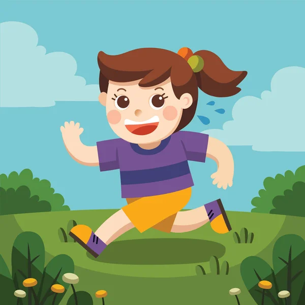 Ilustración Una Linda Chica Corriendo Por Patio Ella Tan Adorable — Vector de stock