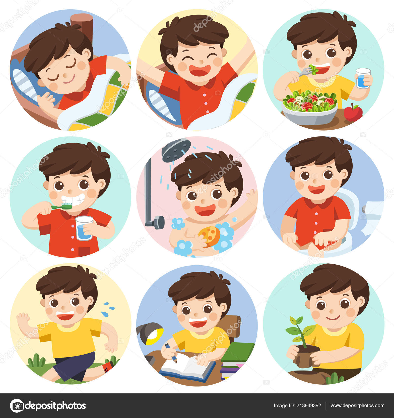 Vector Illustration Kids Daily Routine Activities Stock