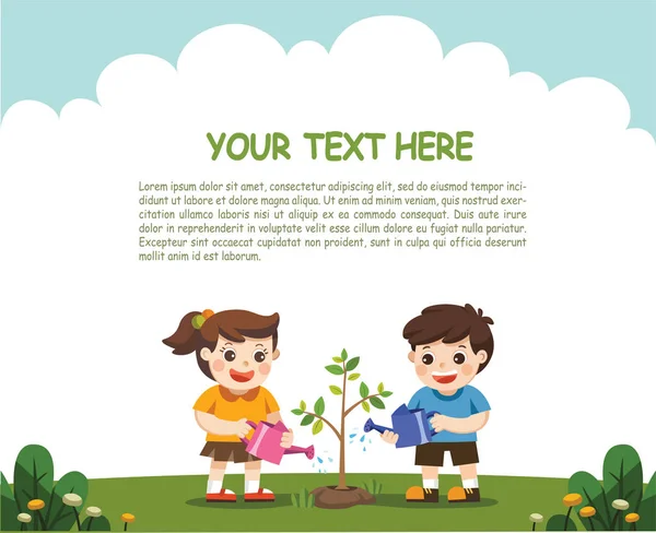 Earth Template Advertising Brochure Illustration Kids Planting Small Plant Garden — Stock Vector