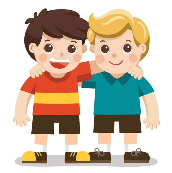 Два Мальчика Улыбаются Обнимаются Лучшие Друзья Счастливых Детей — стоковый вектор